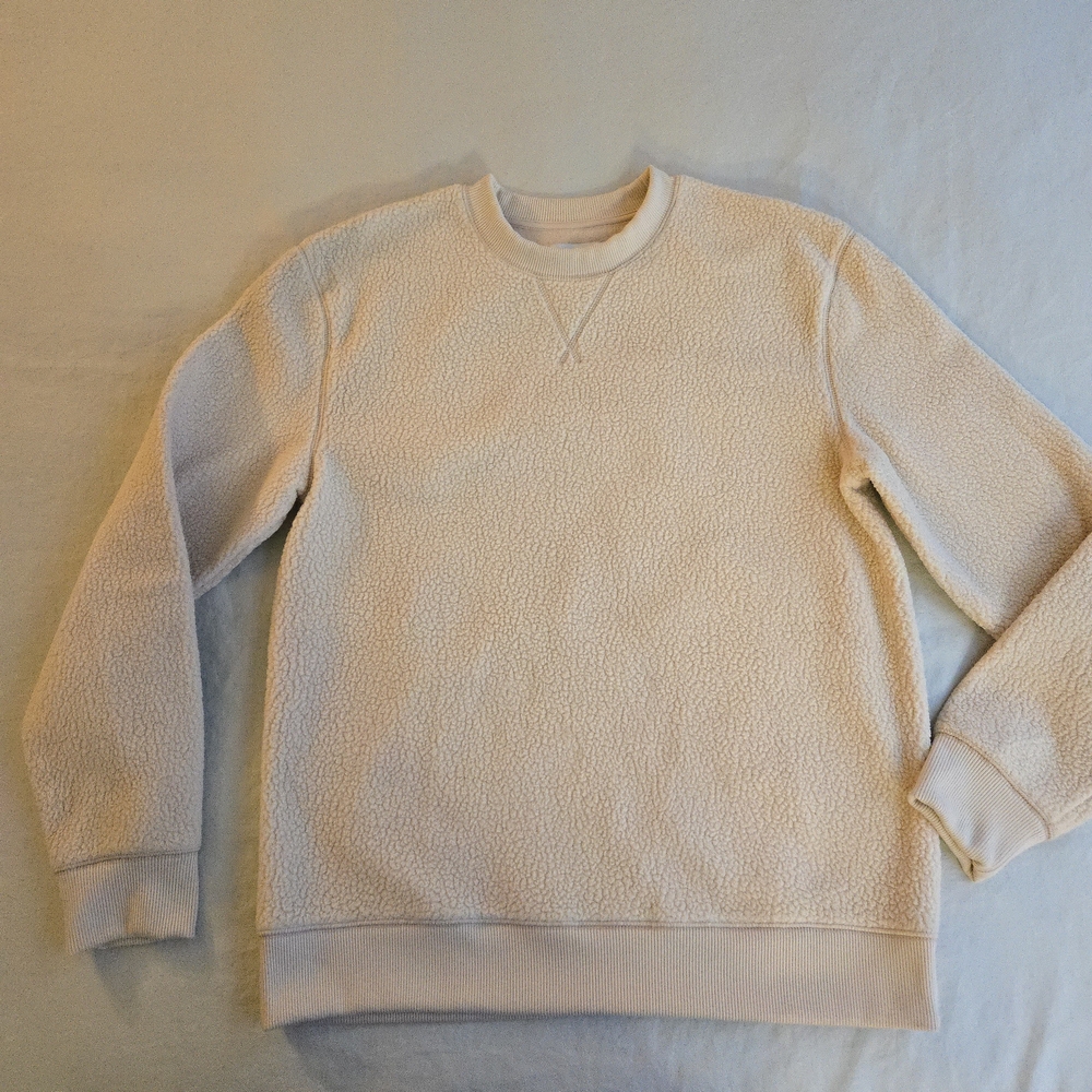 Goodfellow & Co Cream Teddy Recycled Poly Fleece Crewneck Sweater HAL3